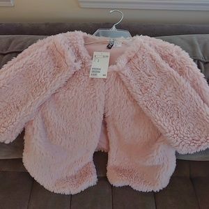 H&M Divided pale pink teddy bear faux fur sweater